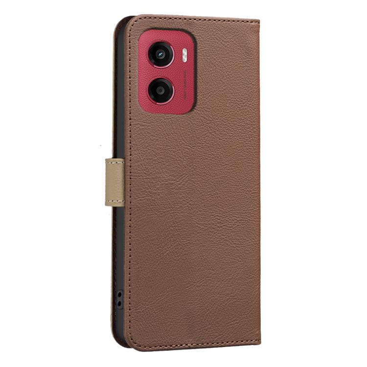 For Motorola Moto G05 / E15 Splicing Color Hollow Flower Pattern RFID Leather Phone Case