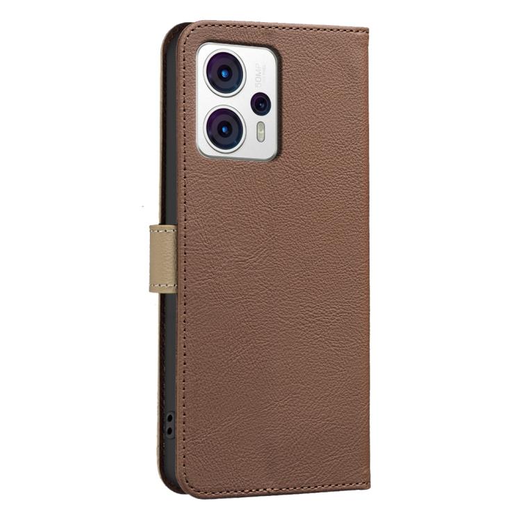 For Motorola Moto G13 4G / G23 4G Splicing Color Hollow Flower Pattern RFID Leather Phone Case