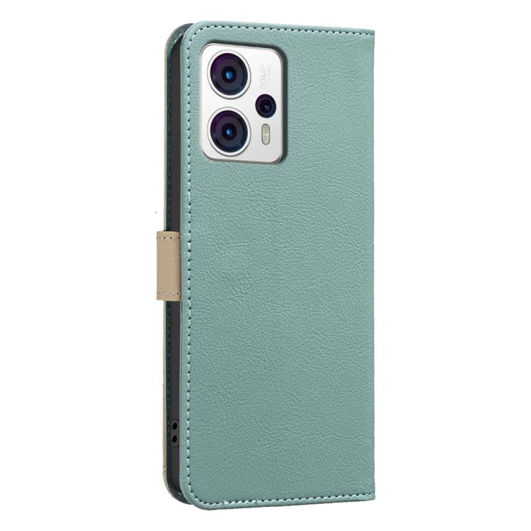 For Motorola Moto G13 4G / G23 4G Splicing Color Hollow Flower Pattern RFID Leather Phone Case