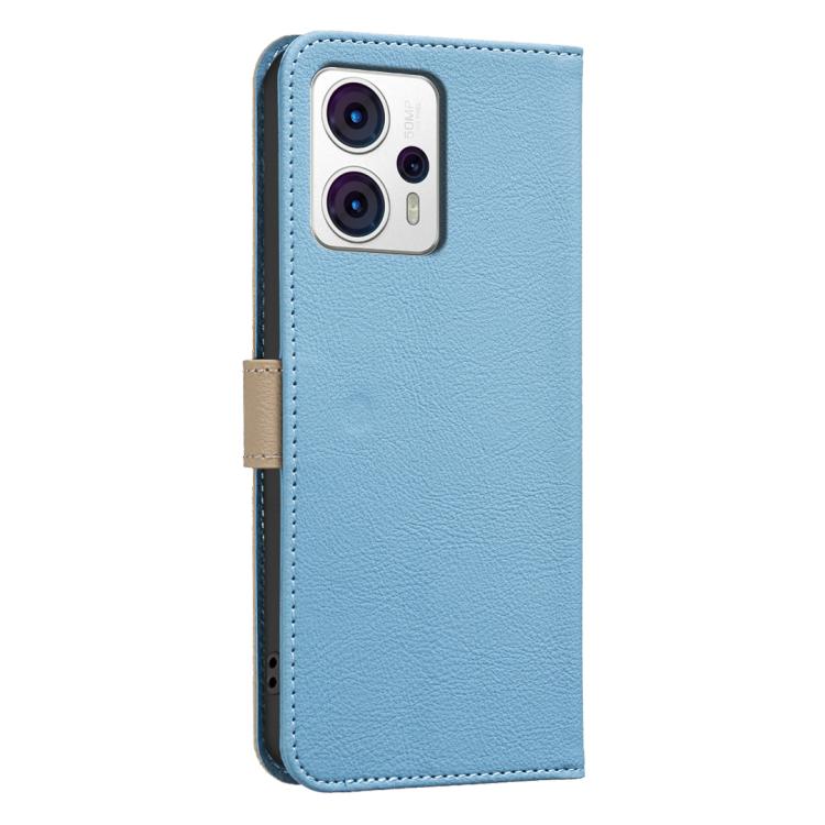 For Motorola Moto G13 4G / G23 4G Splicing Color Hollow Flower Pattern RFID Leather Phone Case