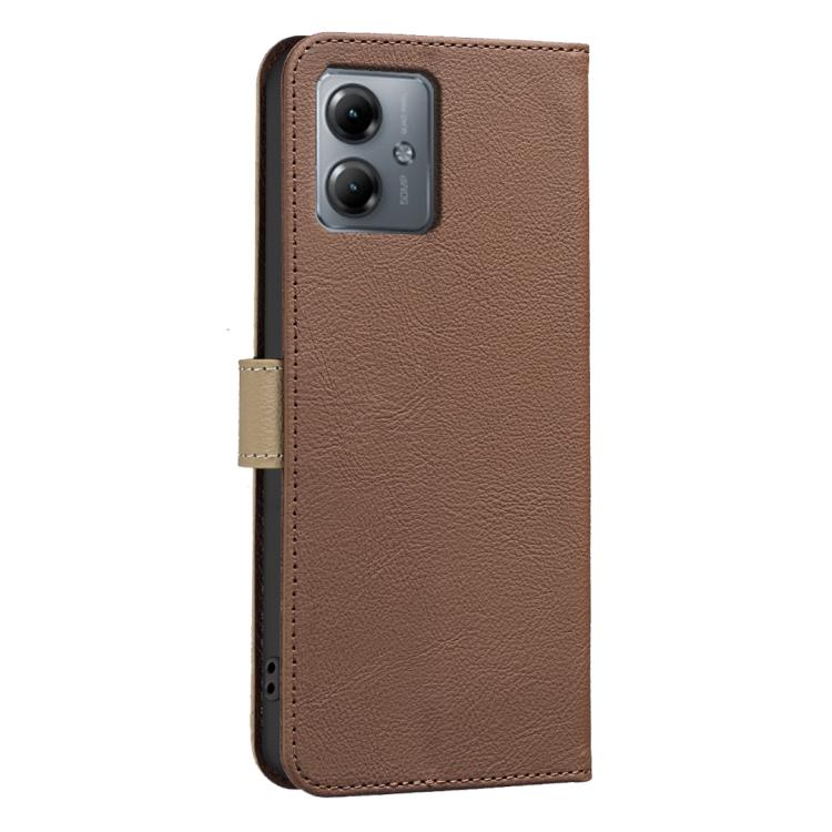 For Motorola Moto G14 4G / G54 5G EU Splicing Color Hollow Flower Pattern RFID Leather Phone Case