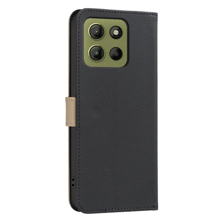 For Motorola Moto G15 Splicing Color Hollow Flower Pattern RFID Leather Phone Case