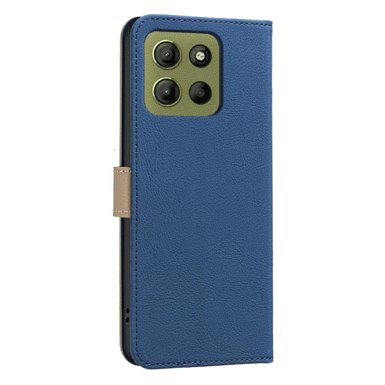 For Motorola Moto G15 Splicing Color Hollow Flower Pattern RFID Leather Phone Case