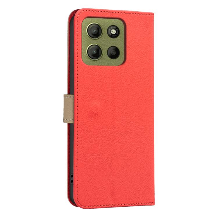 For Motorola Moto G15 Splicing Color Hollow Flower Pattern RFID Leather Phone Case
