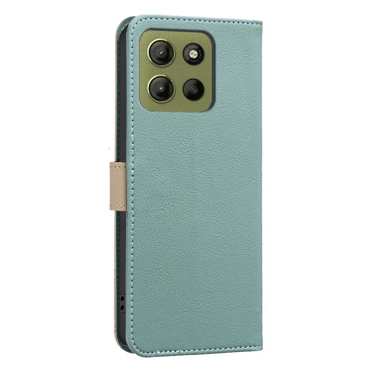 For Motorola Moto G15 Splicing Color Hollow Flower Pattern RFID Leather Phone Case