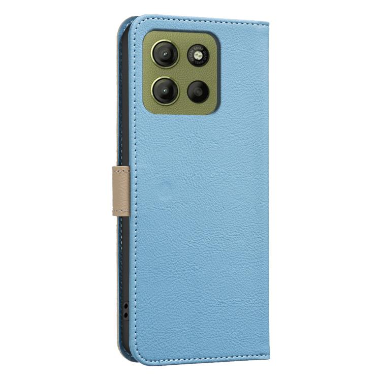 For Motorola Moto G15 Splicing Color Hollow Flower Pattern RFID Leather Phone Case
