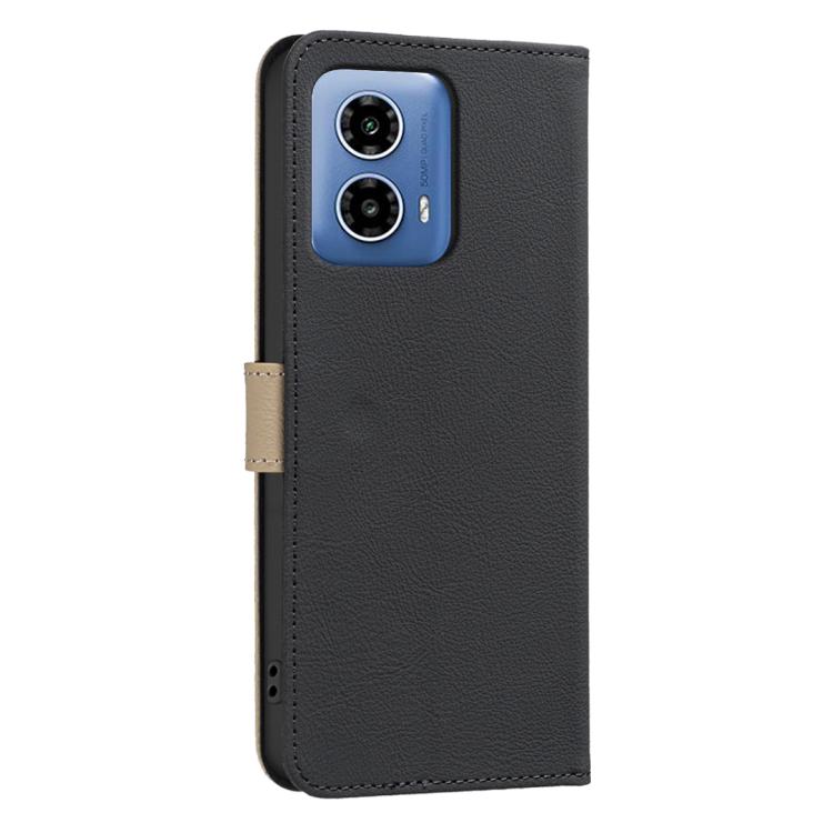 For Motorola Moto G34 Splicing Color Hollow Flower Pattern RFID Leather Phone Case