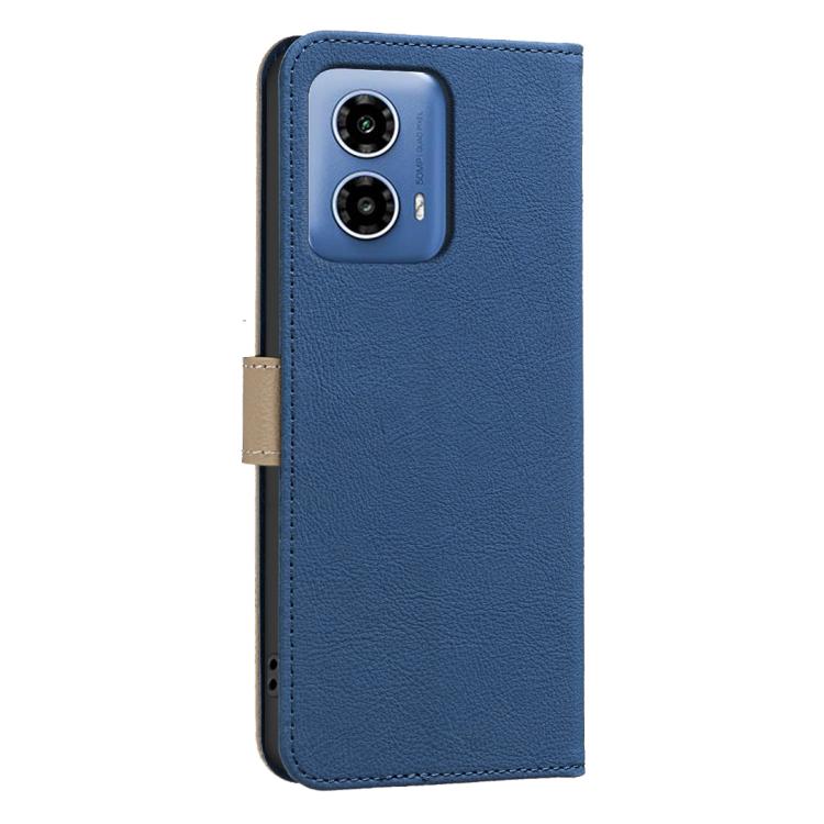 For Motorola Moto G34 Splicing Color Hollow Flower Pattern RFID Leather Phone Case