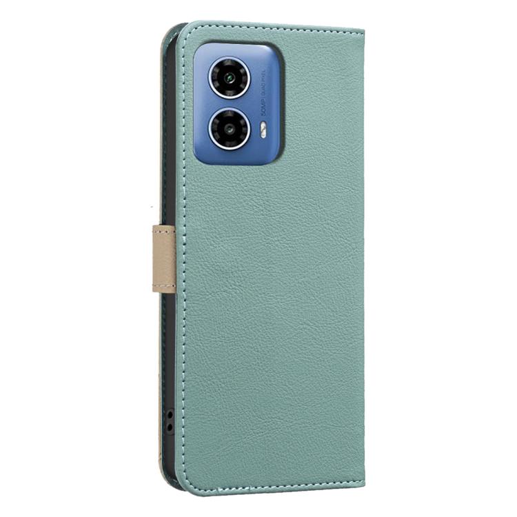 For Motorola Moto G34 Splicing Color Hollow Flower Pattern RFID Leather Phone Case