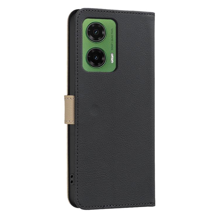 For Motorola Moto G35 Splicing Color Hollow Flower Pattern RFID Leather Phone Case