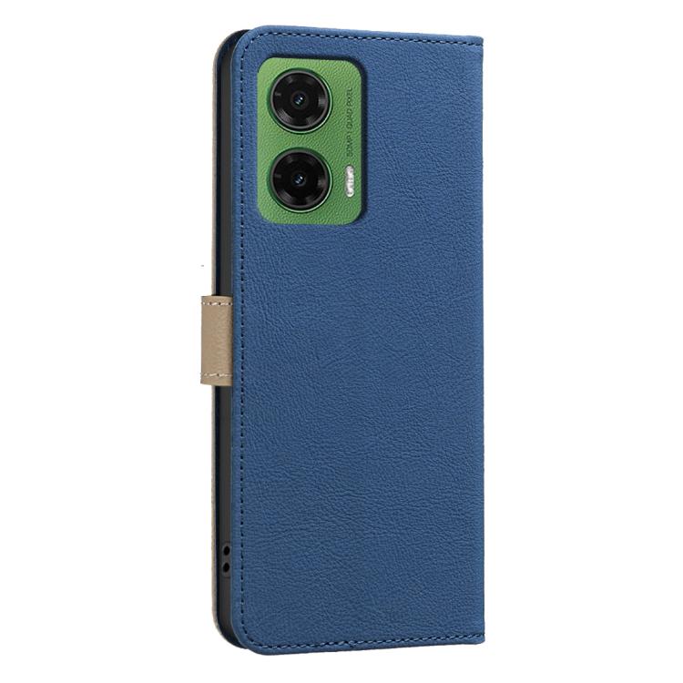 For Motorola Moto G35 Splicing Color Hollow Flower Pattern RFID Leather Phone Case