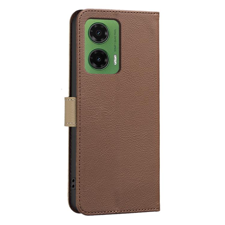 For Motorola Moto G35 Splicing Color Hollow Flower Pattern RFID Leather Phone Case