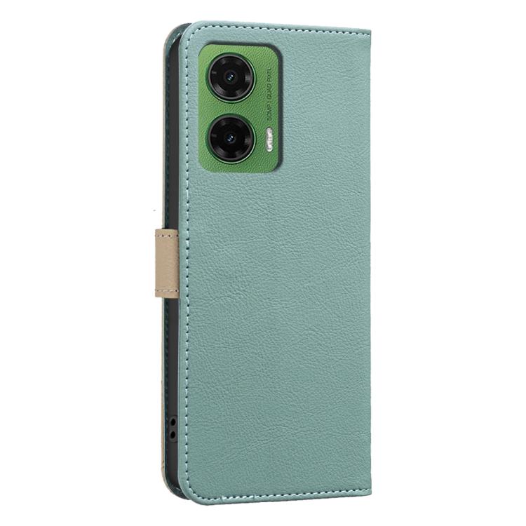 For Motorola Moto G35 Splicing Color Hollow Flower Pattern RFID Leather Phone Case