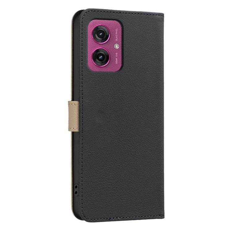 For Motorola Moto G55 Splicing Color Hollow Flower Pattern RFID Leather Phone Case