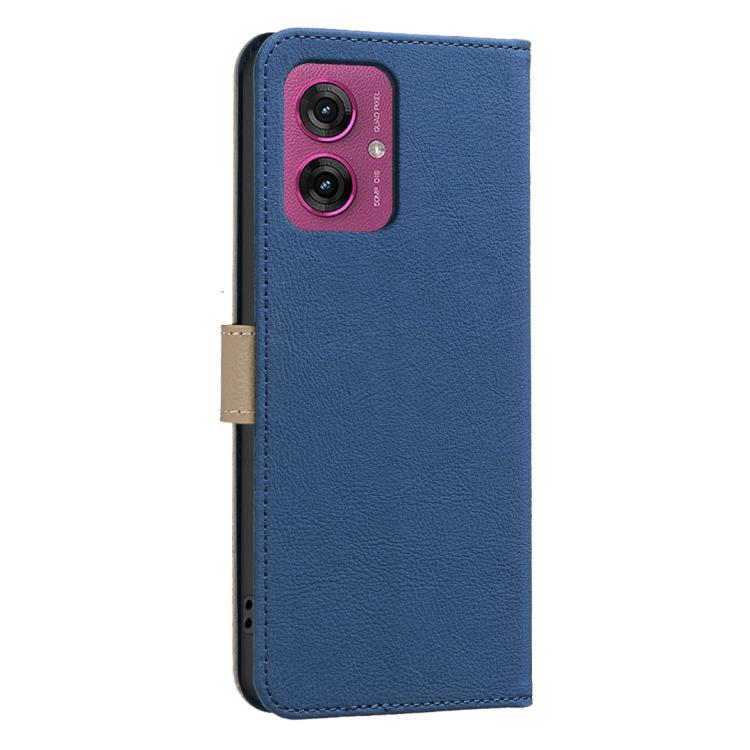 For Motorola Moto G55 Splicing Color Hollow Flower Pattern RFID Leather Phone Case