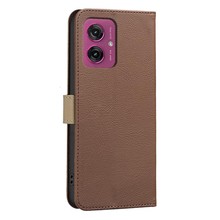 For Motorola Moto G55 Splicing Color Hollow Flower Pattern RFID Leather Phone Case