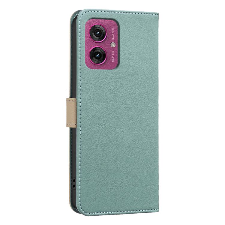 For Motorola Moto G55 Splicing Color Hollow Flower Pattern RFID Leather Phone Case