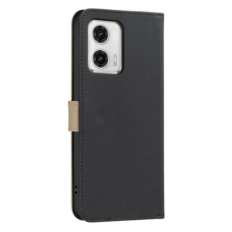 For Motorola Moto G73 Splicing Color Hollow Flower Pattern RFID Leather Phone Case