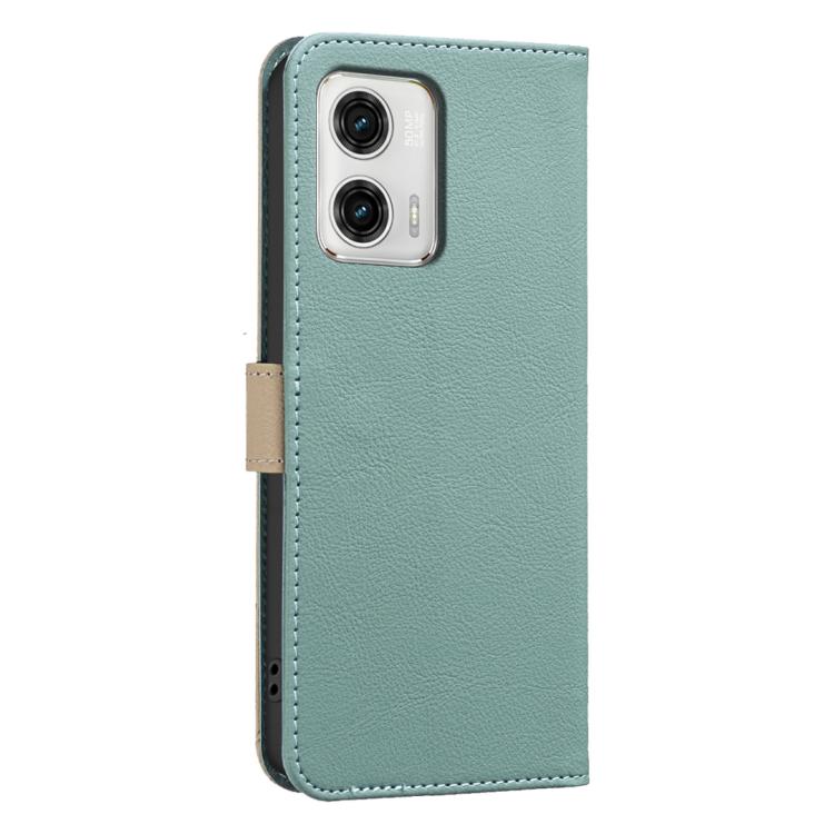 For Motorola Moto G73 Splicing Color Hollow Flower Pattern RFID Leather Phone Case