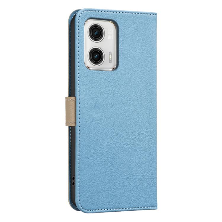 For Motorola Moto G73 Splicing Color Hollow Flower Pattern RFID Leather Phone Case