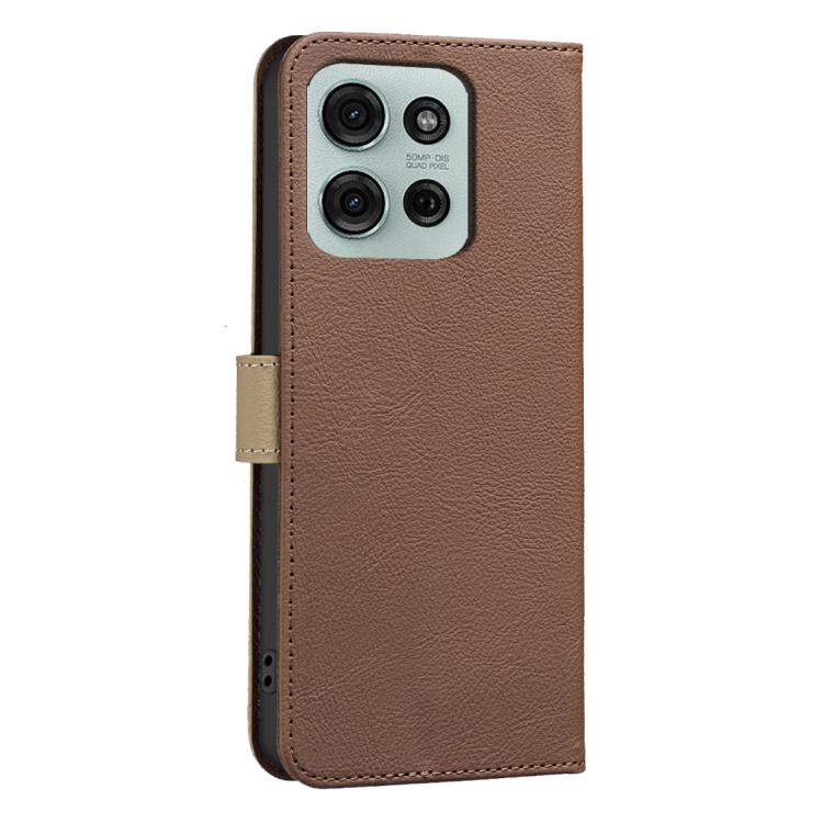 For Motorola Moto G75 5G Splicing Color Hollow Flower Pattern RFID Leather Phone Case