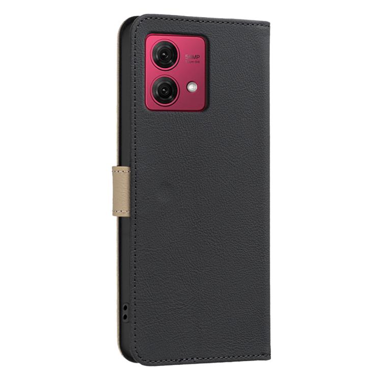 For Motorola Moto G84 Splicing Color Hollow Flower Pattern RFID Leather Phone Case