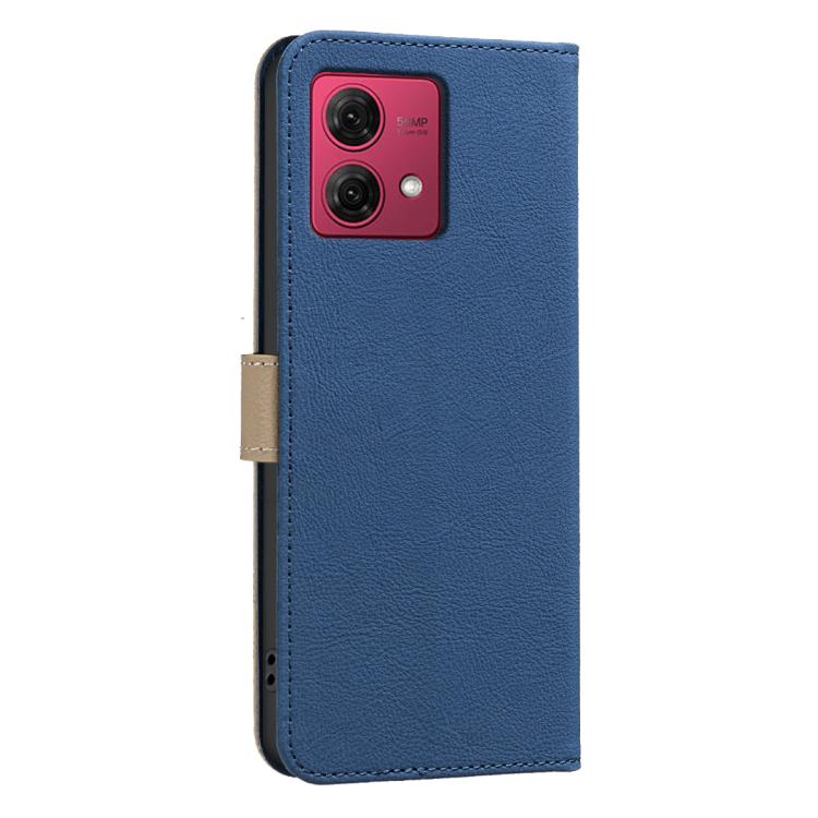 For Motorola Moto G84 Splicing Color Hollow Flower Pattern RFID Leather Phone Case