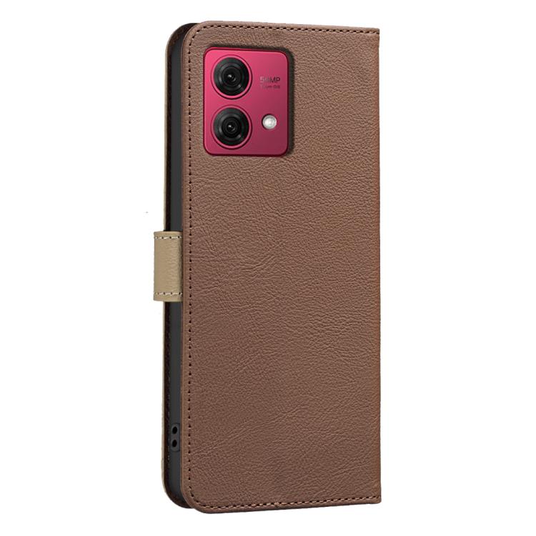 For Motorola Moto G84 Splicing Color Hollow Flower Pattern RFID Leather Phone Case