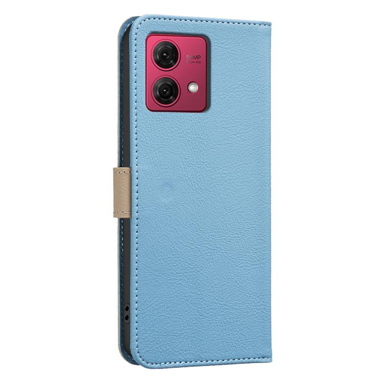 For Motorola Moto G84 Splicing Color Hollow Flower Pattern RFID Leather Phone Case
