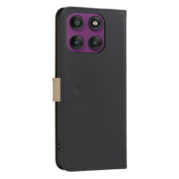 For Motorola Edge 60 Pro Splicing Color Hollow Flower Pattern RFID Leather Phone Case