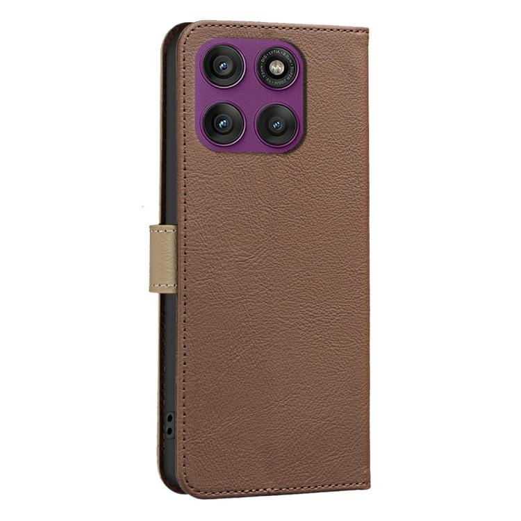For Motorola Edge 60 Pro Splicing Color Hollow Flower Pattern RFID Leather Phone Case