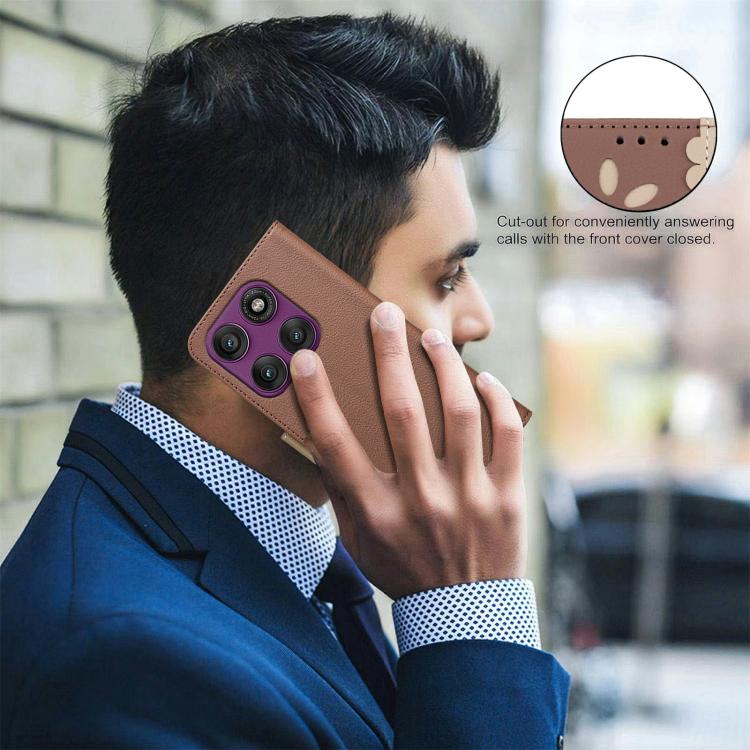 For Motorola Edge 60 Pro Splicing Color Hollow Flower Pattern RFID Leather Phone Case