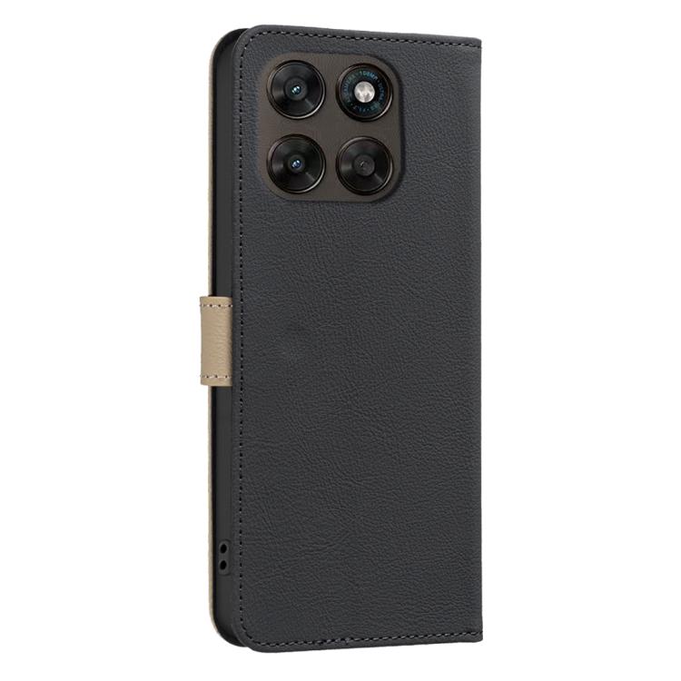 For Motorola Moto G67 5G / G77 5G Splicing Color Hollow Flower Pattern RFID Leather Phone Case