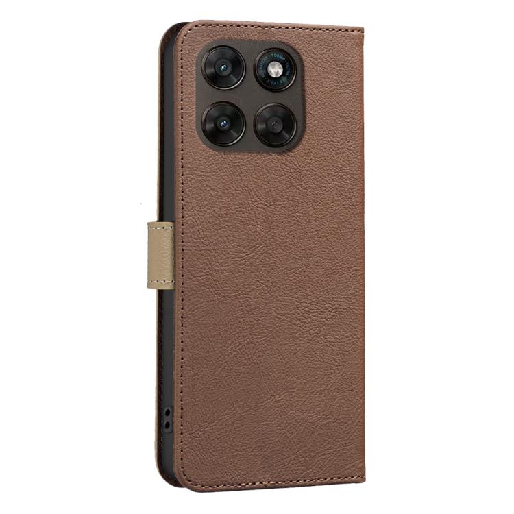 For Motorola Moto G67 5G / G77 5G Splicing Color Hollow Flower Pattern RFID Leather Phone Case