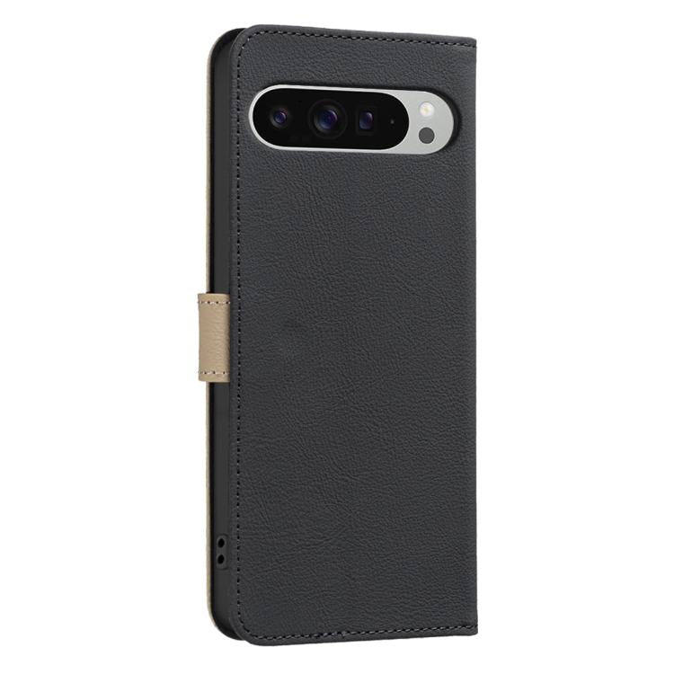 For Google Pixel 9 Pro XL Splicing Color Hollow Flower Pattern RFID Leather Phone Case