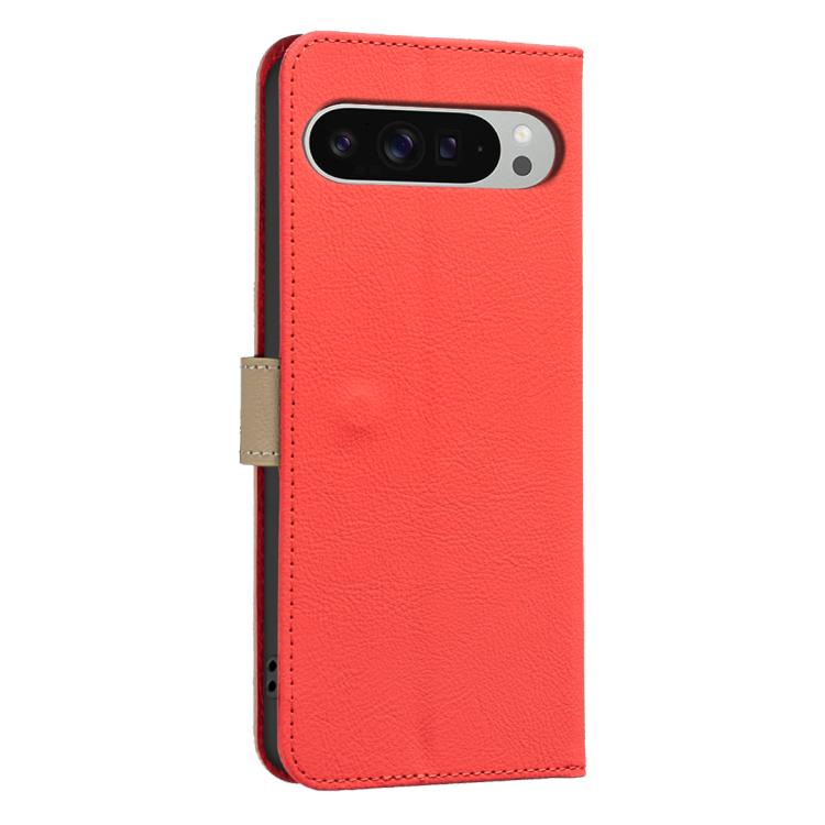 For Google Pixel 9 Pro XL Splicing Color Hollow Flower Pattern RFID Leather Phone Case