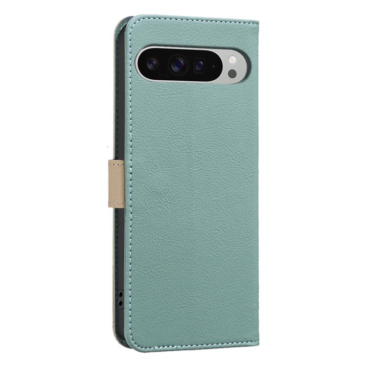 For Google Pixel 9 Pro XL Splicing Color Hollow Flower Pattern RFID Leather Phone Case