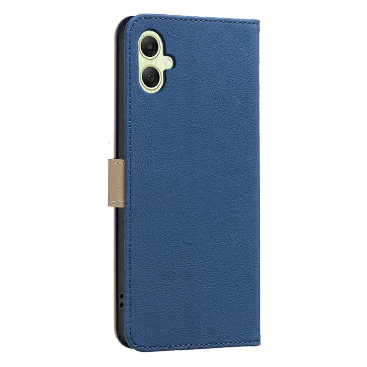 For Samsung Galaxy A06 Splicing Color Hollow Flower Pattern RFID Leather Phone Case