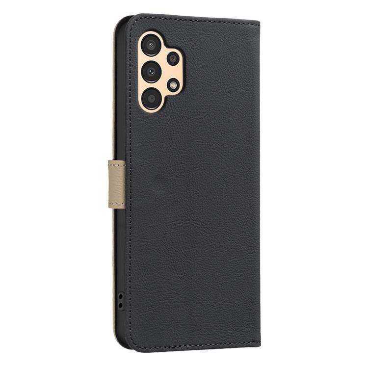 For Samsung Galaxy A13 Splicing Color Hollow Flower Pattern RFID Leather Phone Case