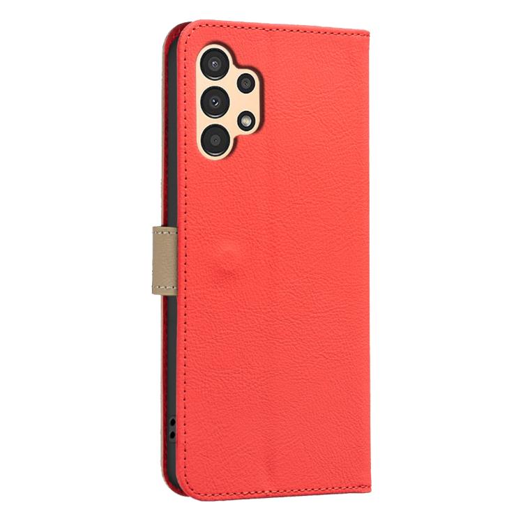 For Samsung Galaxy A13 Splicing Color Hollow Flower Pattern RFID Leather Phone Case