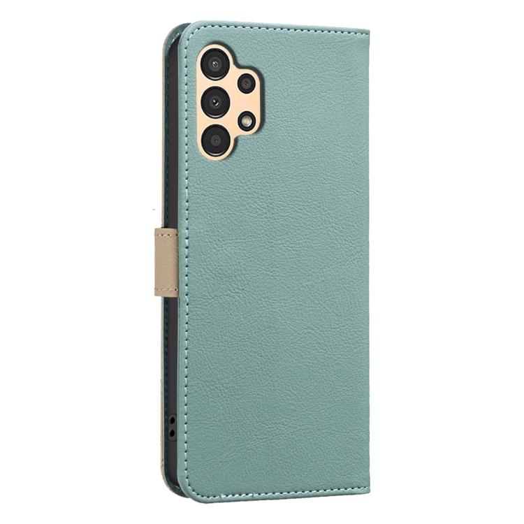 For Samsung Galaxy A13 Splicing Color Hollow Flower Pattern RFID Leather Phone Case