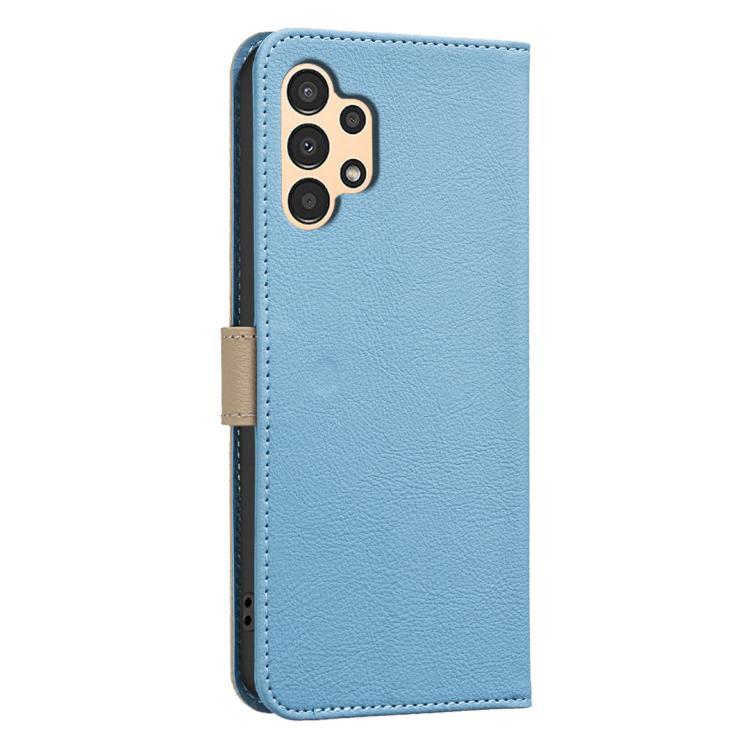 For Samsung Galaxy A13 Splicing Color Hollow Flower Pattern RFID Leather Phone Case