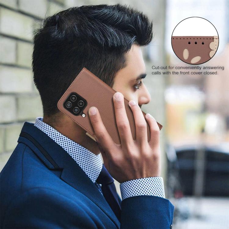 For Samsung Galaxy A22 4G Splicing Color Hollow Flower Pattern RFID Leather Phone Case