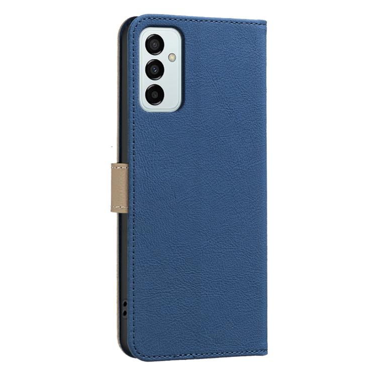 For Samsung Galaxy A23 / M23 / M13 4G Splicing Color Hollow Flower Pattern RFID Leather Phone Case
