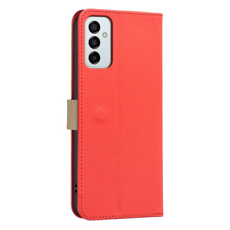 For Samsung Galaxy A23 / M23 / M13 4G Splicing Color Hollow Flower Pattern RFID Leather Phone Case