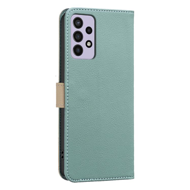 For Samsung Galaxy A32 4G Splicing Color Hollow Flower Pattern RFID Leather Phone Case