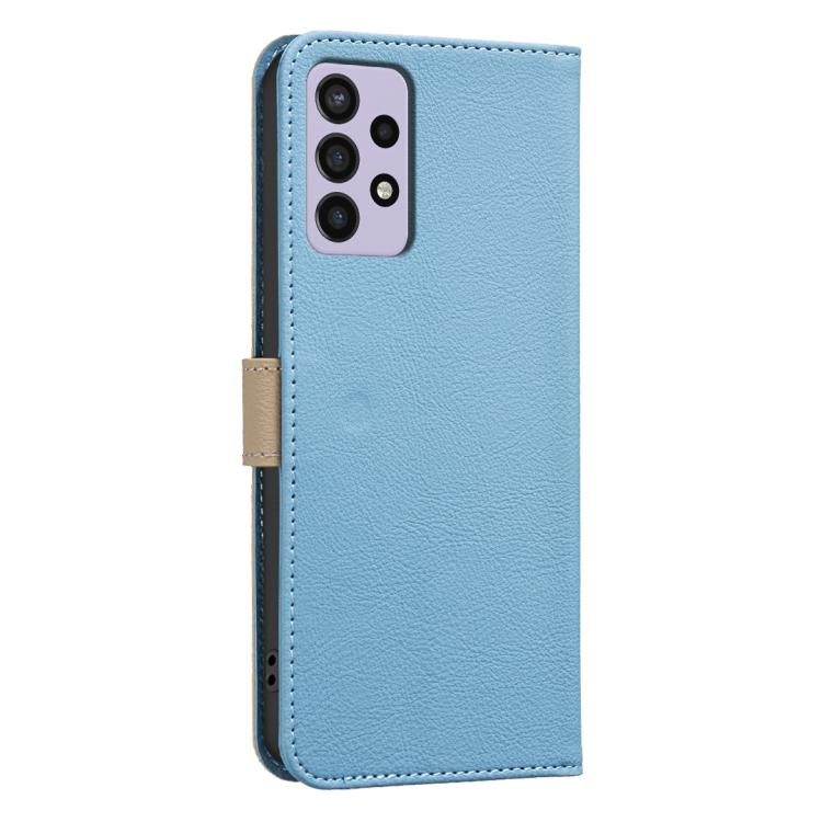For Samsung Galaxy A32 5G Splicing Color Hollow Flower Pattern RFID Leather Phone Case