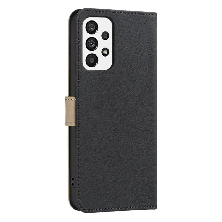 For Samsung Galaxy A33 5G Splicing Color Hollow Flower Pattern RFID Leather Phone Case