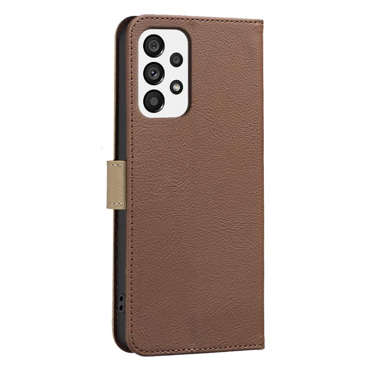 For Samsung Galaxy A53 Splicing Color Hollow Flower Pattern RFID Leather Phone Case
