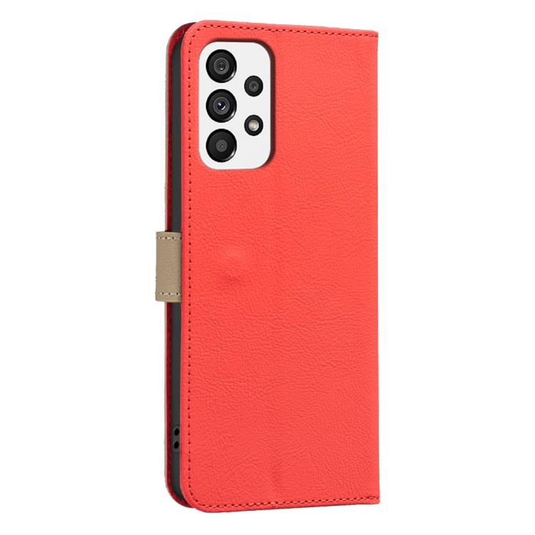 For Samsung Galaxy A53 Splicing Color Hollow Flower Pattern RFID Leather Phone Case